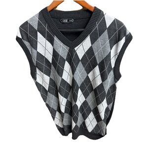 Men's Large LOG Vest Knitted Black V-neck 100% Cotton